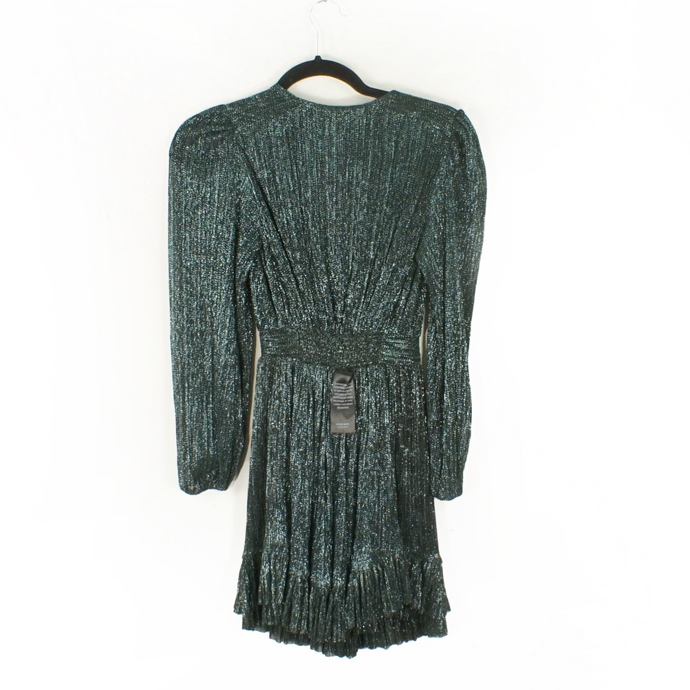 NWT Ever New Goldie Long Sleeve Plisse Dark Green Mini Dress - Picture 8 of 9